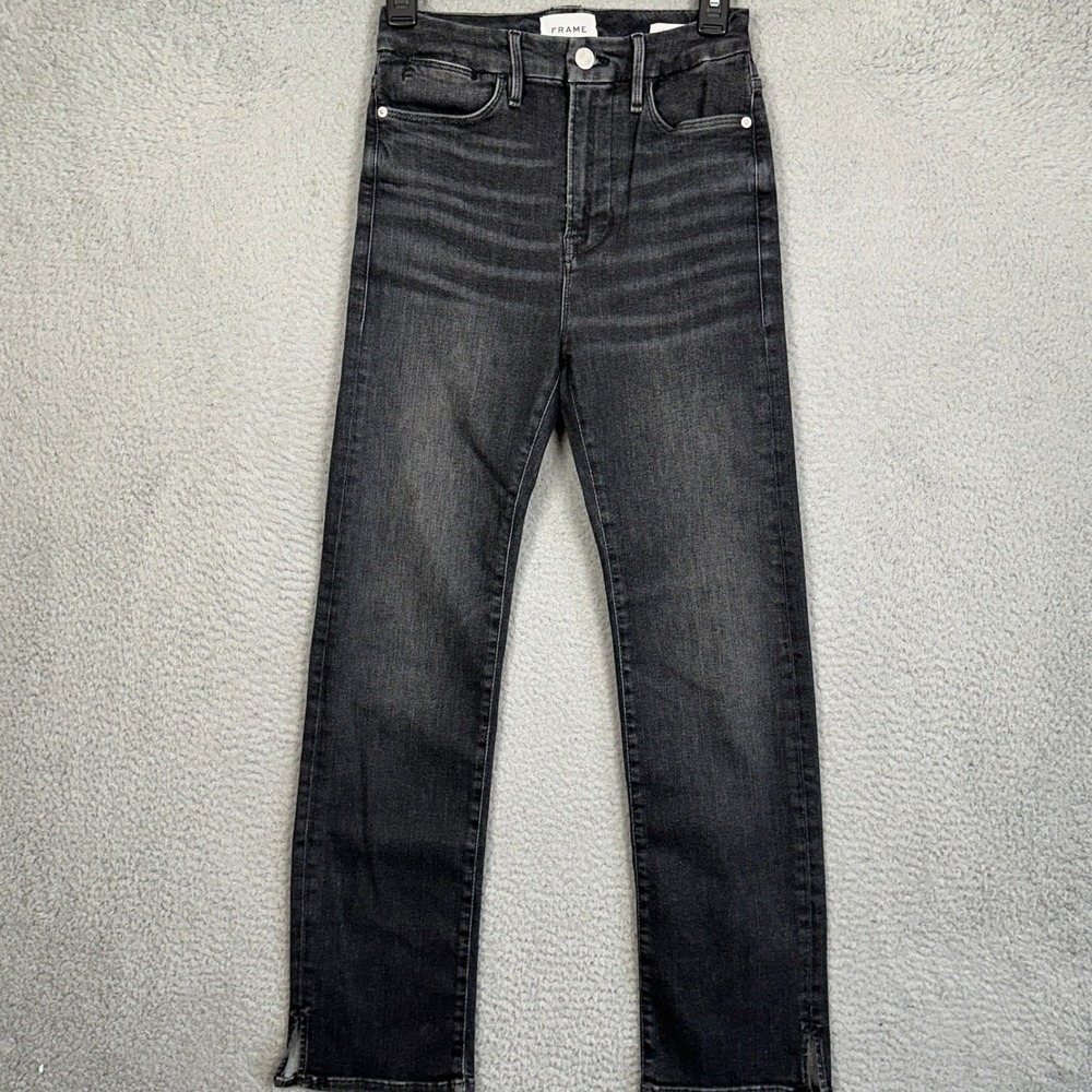 FRAME Jeans Women 27 Faded Black Le Super High Straight Whiskering Stretch Denim